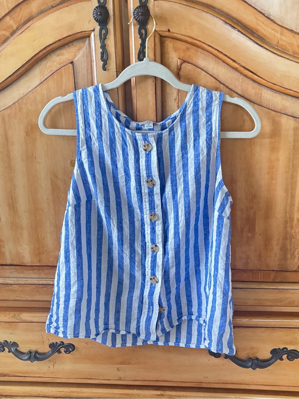 J. Crew Womens Blue and White Vertical Stripe Button Tank